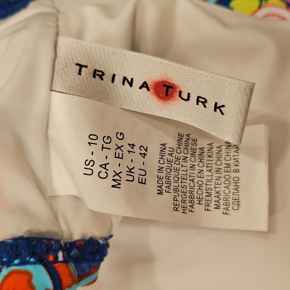 TRINA TURK Off-the-Shoulder Moroccan Paisley Print Bikini Top Dark Teal 10 NWOT - Picture 8 of 12